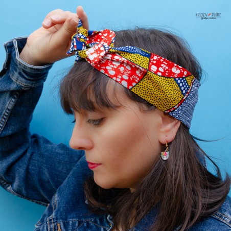 Bandeau Fait Main En Wax Africain - Multicolore - Avec Armature En Aluminium Modulable
