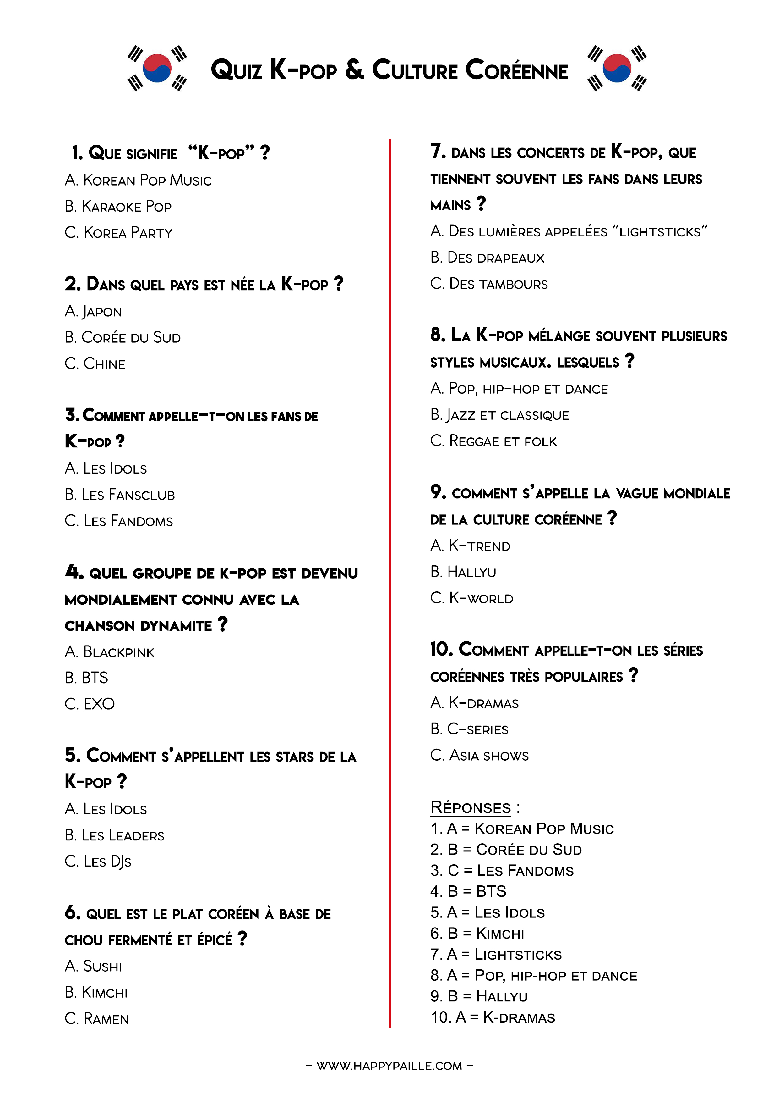 quiz K-pop et culture coréenne